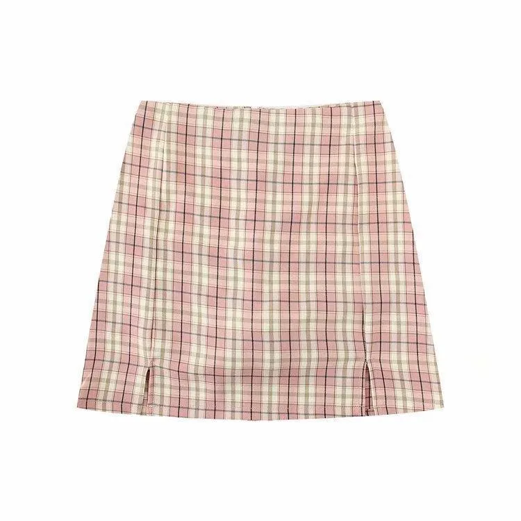 Women Split Details Plaid Mini Skirt with Under Shorts