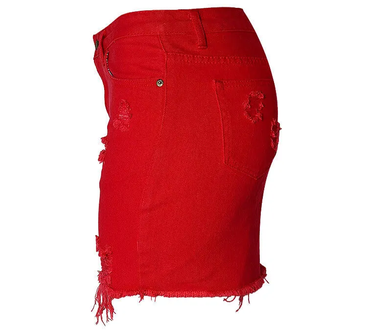Women's Bodycon Short Skirt Ripped Frayed Denim Short Skirt