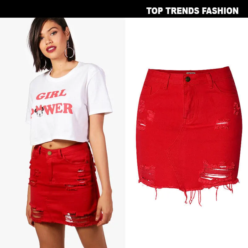 Women's Bodycon Short Skirt Ripped Frayed Denim Short Skirt