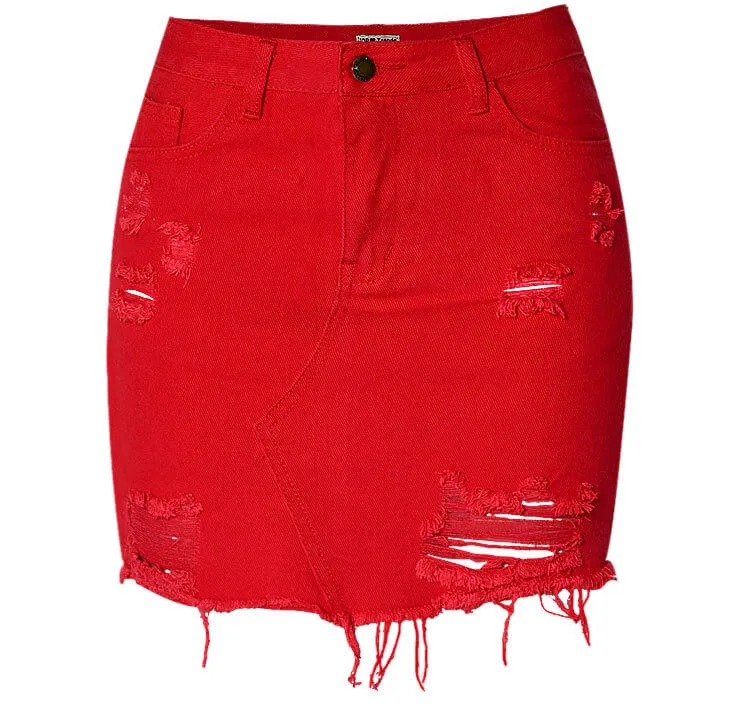 Women's Bodycon Short Skirt Ripped Frayed Denim Short Skirt