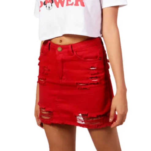 Women's Bodycon Short Skirt Ripped Frayed Denim Short Skirt
