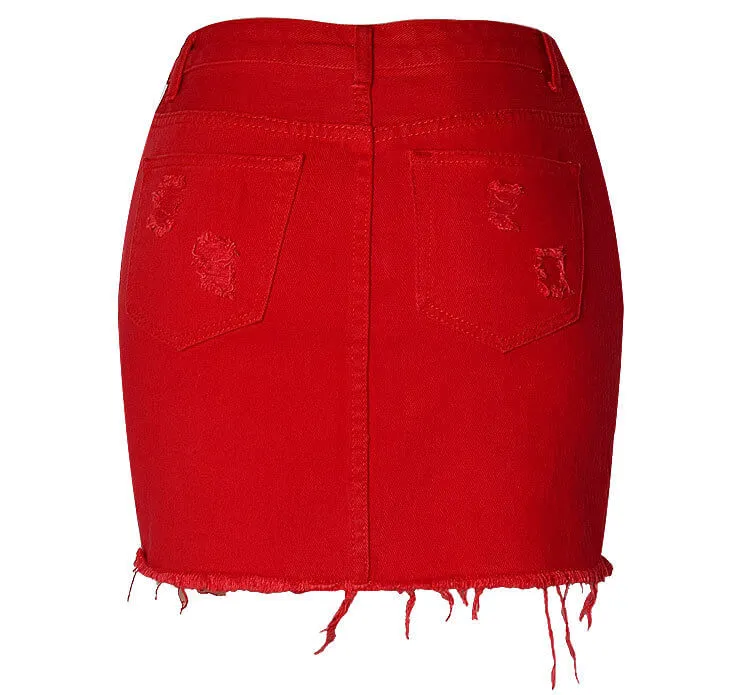 Women's Bodycon Short Skirt Ripped Frayed Denim Short Skirt