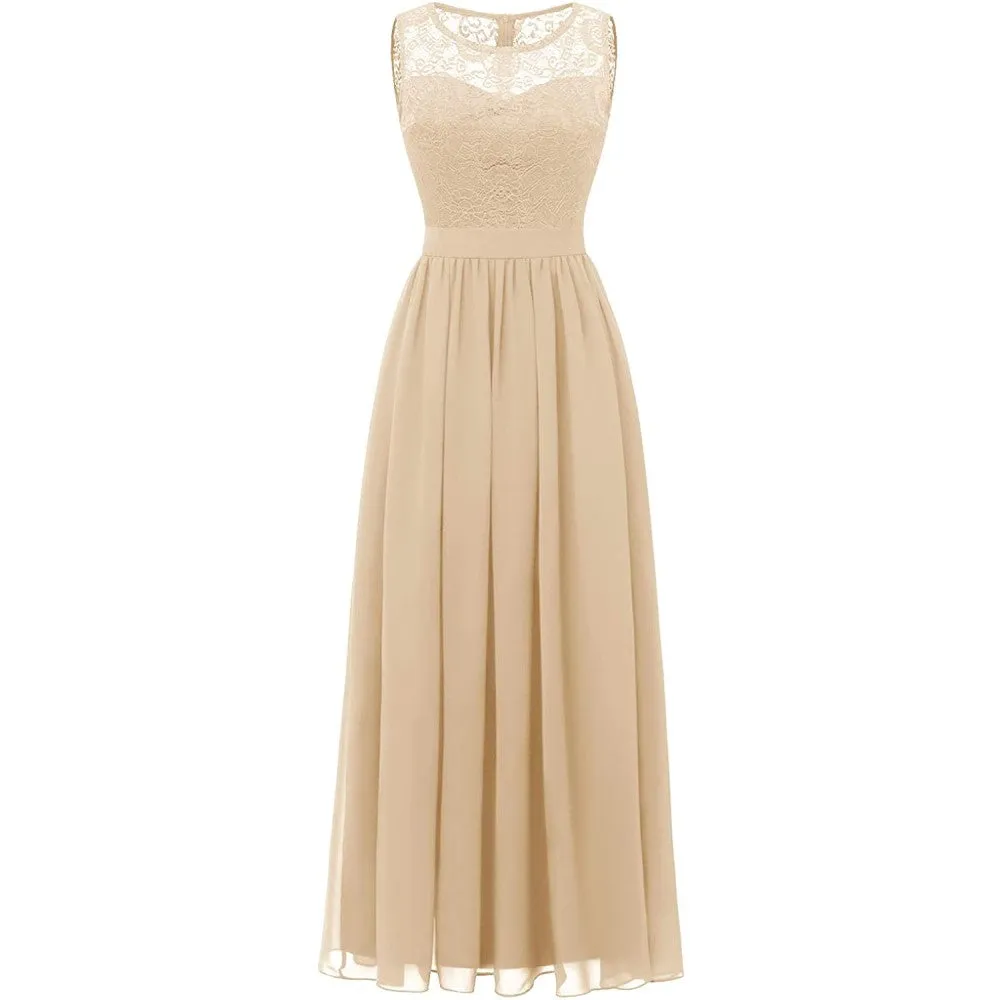 Women's Lace Chiffon Bridesmaid Dress Sleeveless Formal Wedding Party Dress