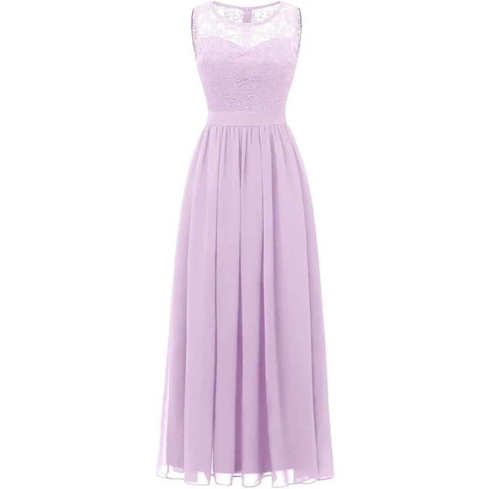 Women's Lace Chiffon Bridesmaid Dress Sleeveless Formal Wedding Party Dress