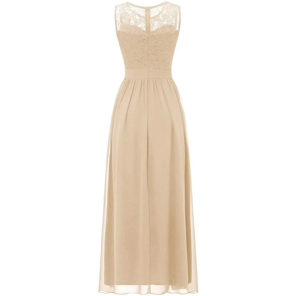Women's Lace Chiffon Bridesmaid Dress Sleeveless Formal Wedding Party Dress