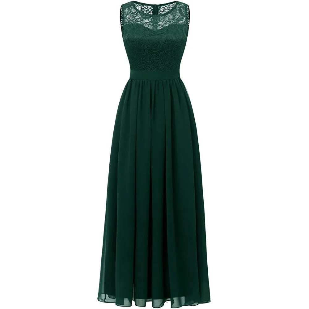 Women's Lace Chiffon Bridesmaid Dress Sleeveless Formal Wedding Party Dress