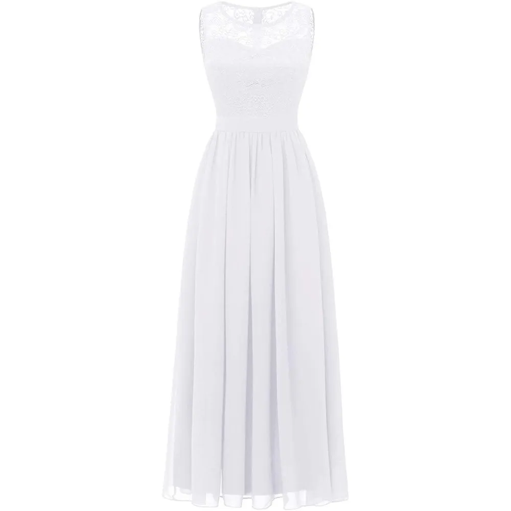 Women's Lace Chiffon Bridesmaid Dress Sleeveless Formal Wedding Party Dress