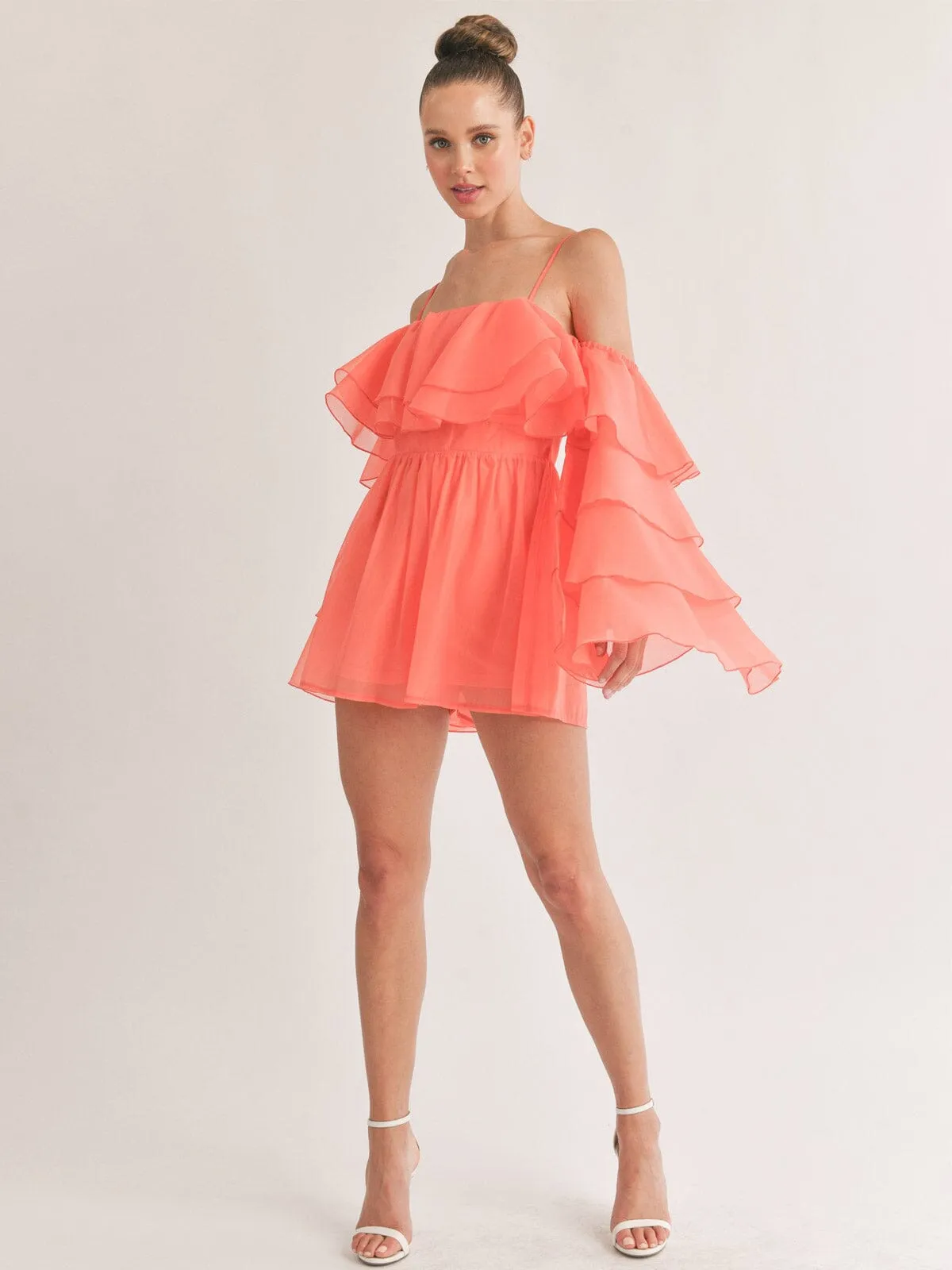 WOMEN'S LONG RUFFLE SLEEVE OFF SHOULDER ROMPER