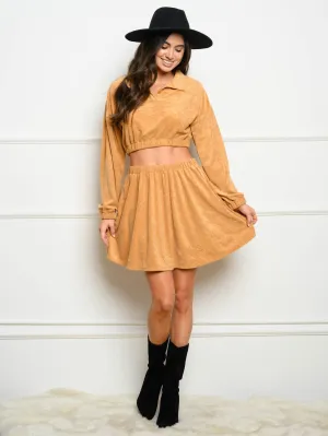 WOMEN'S LONG SLEEVE CROP TOP & MINI SKIRT 2PC. SET