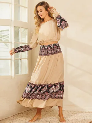 WOMEN'S LONG SLEEVE TOP & MAXI SKIRT MULTI PRINT SET