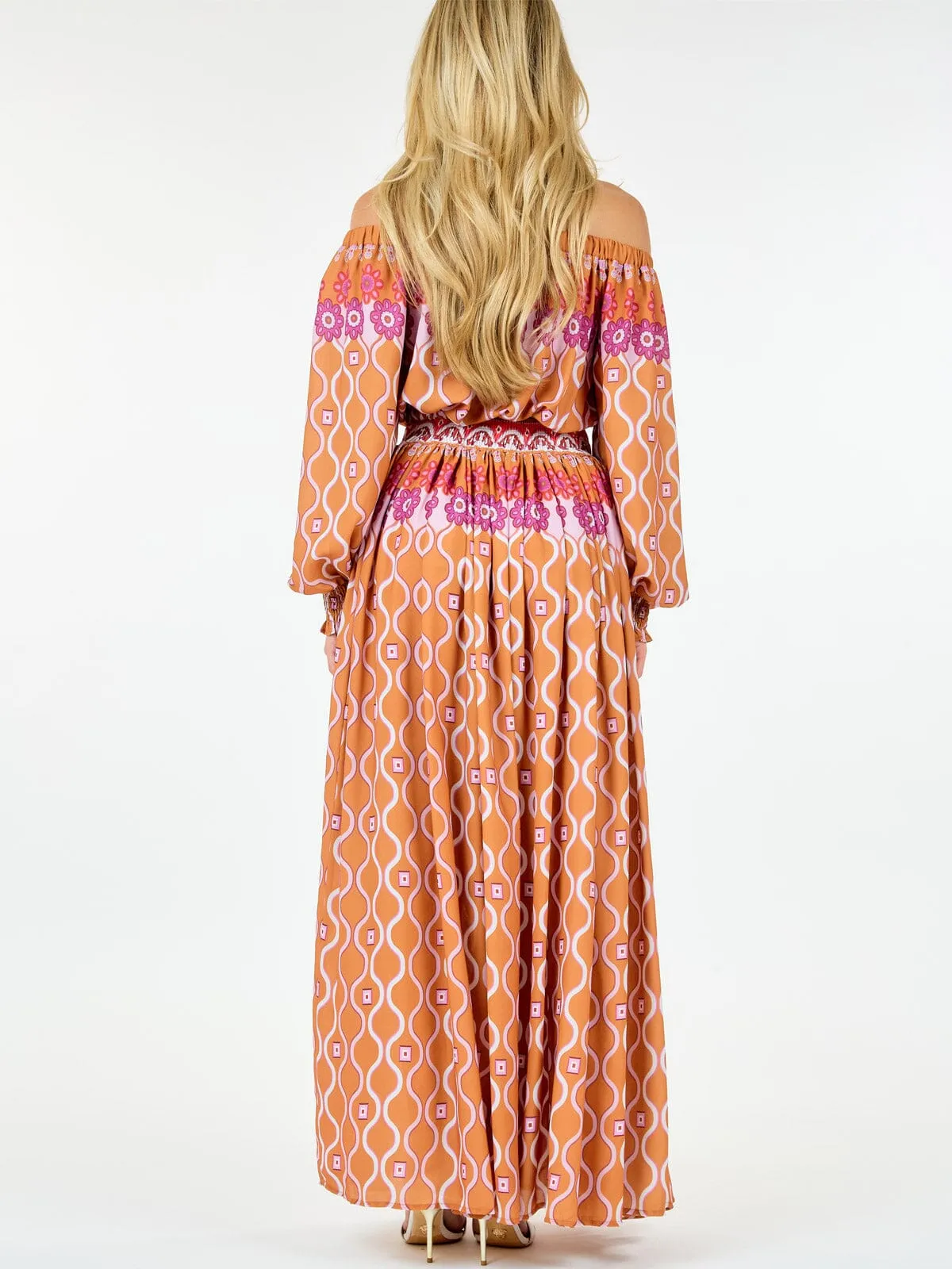 WOMEN'S LONG SLEEVE TOP & MAXI SKIRT MULTI PRINT SET