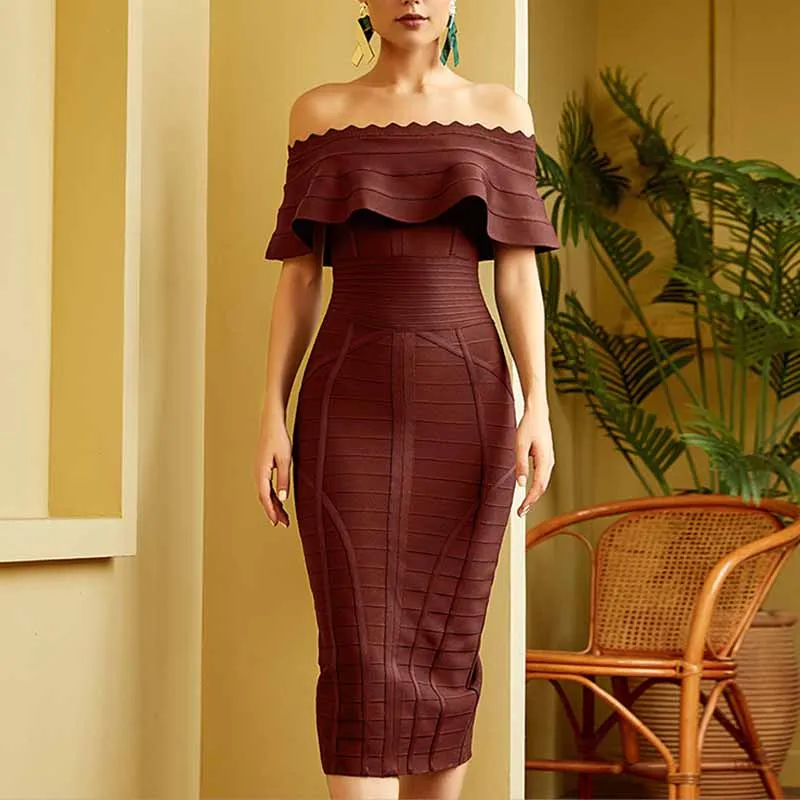 Women's Off Shoulder Ruched Bodycon Wedding Guest Cocktail Party Formal Dress