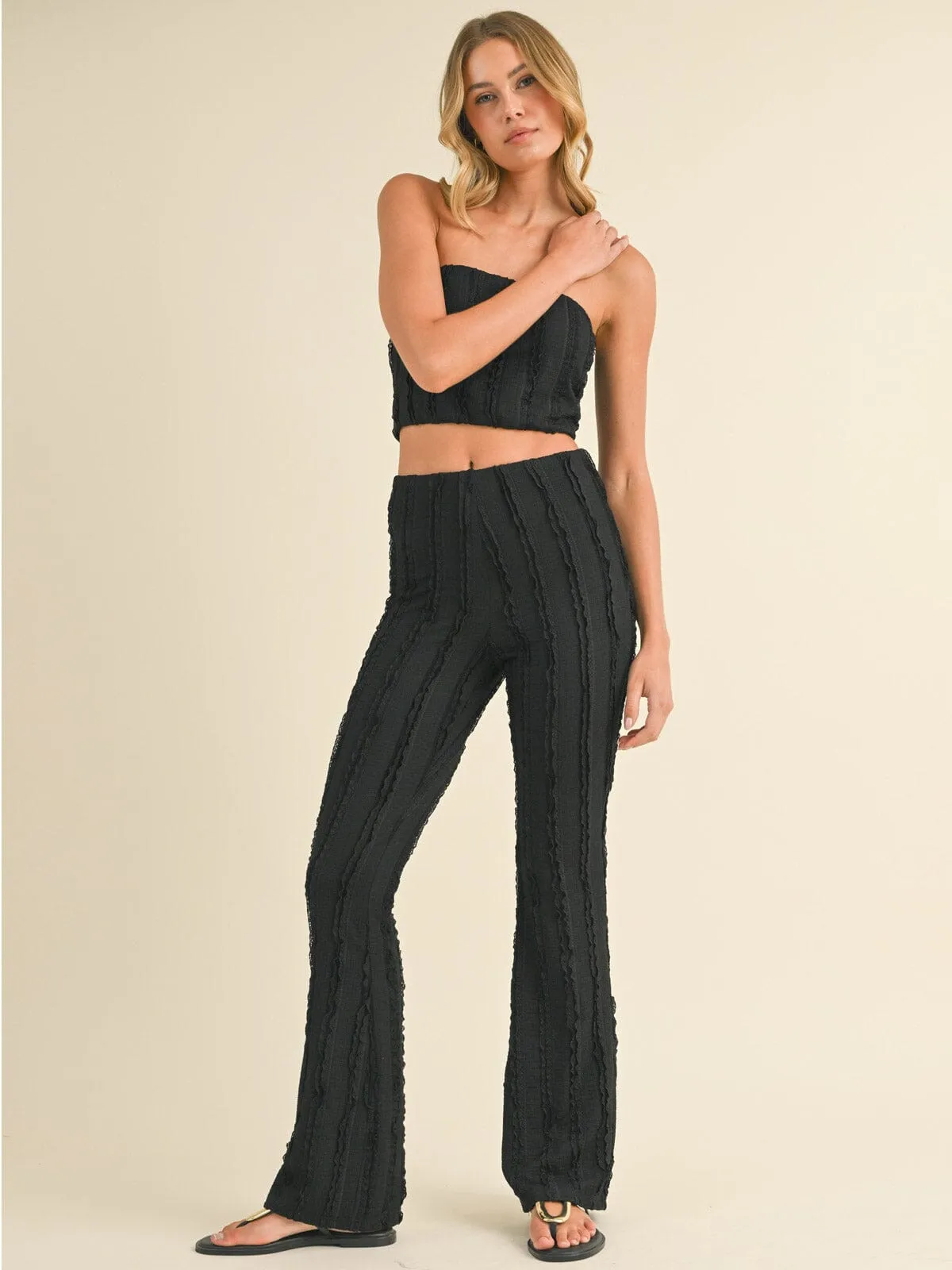 WOMEN'S SLEEVELESS CROP TOP & WIDE LEG PANTS DETAILED 2PC. SET