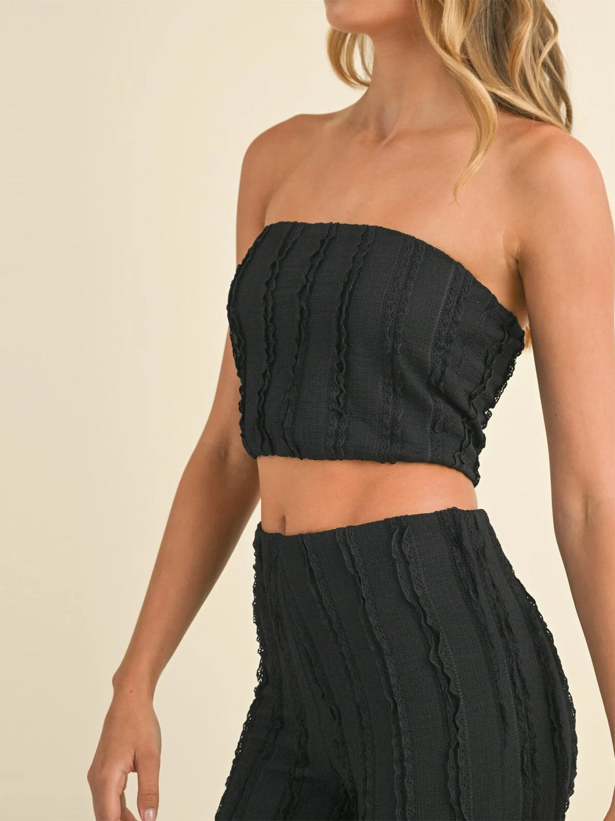 WOMEN'S SLEEVELESS CROP TOP & WIDE LEG PANTS DETAILED 2PC. SET