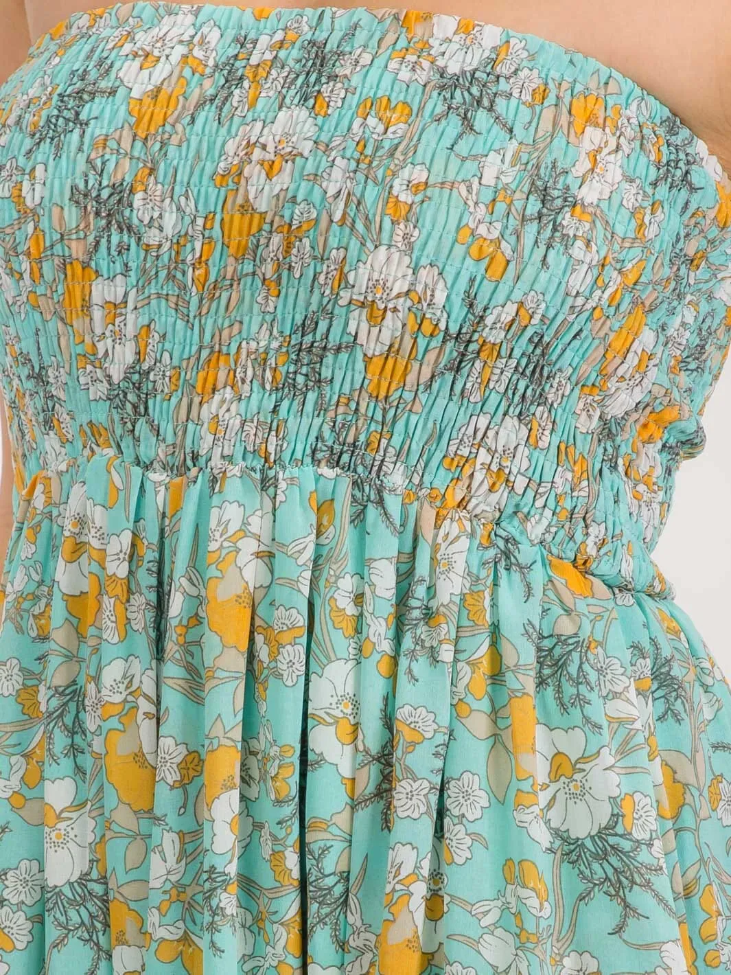 WOMEN'S SLEEVELESS FRONT POCKETS SMOCK WIDE LEG FLORAL JUMPSUIT