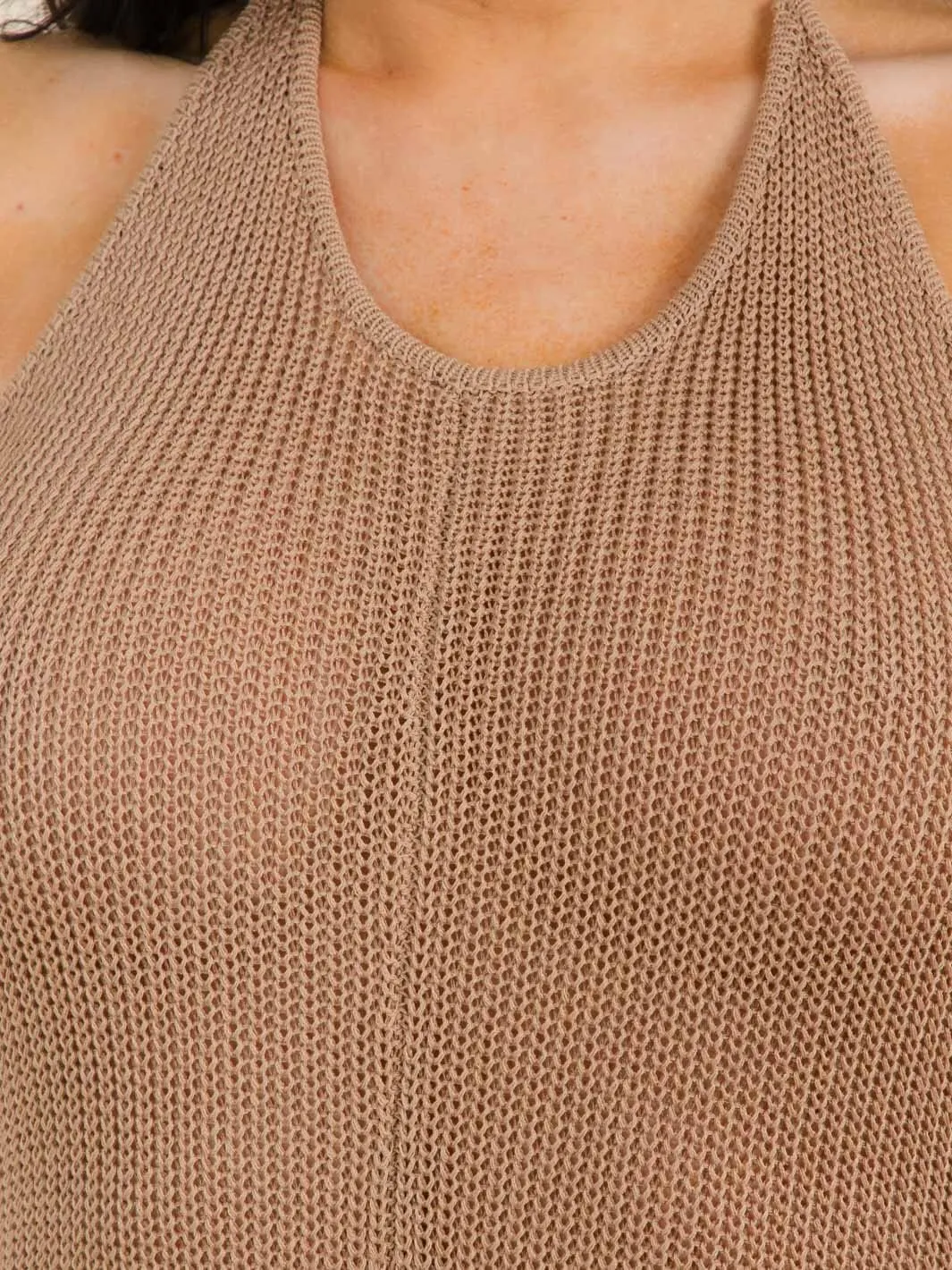 WOMEN'S SLEEVELESS HALTER NECK OPEN BACK KNIT JUMPSUIT