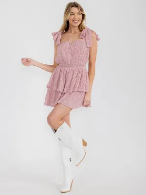 WOMEN'S SLEEVELESS V-NECK RUFFLE ELASTIC WAIST SHIMMER ROMPER