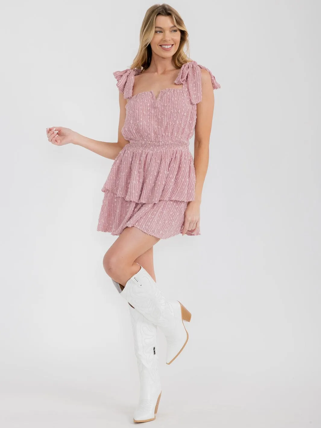 WOMEN'S SLEEVELESS V-NECK RUFFLE ELASTIC WAIST SHIMMER ROMPER