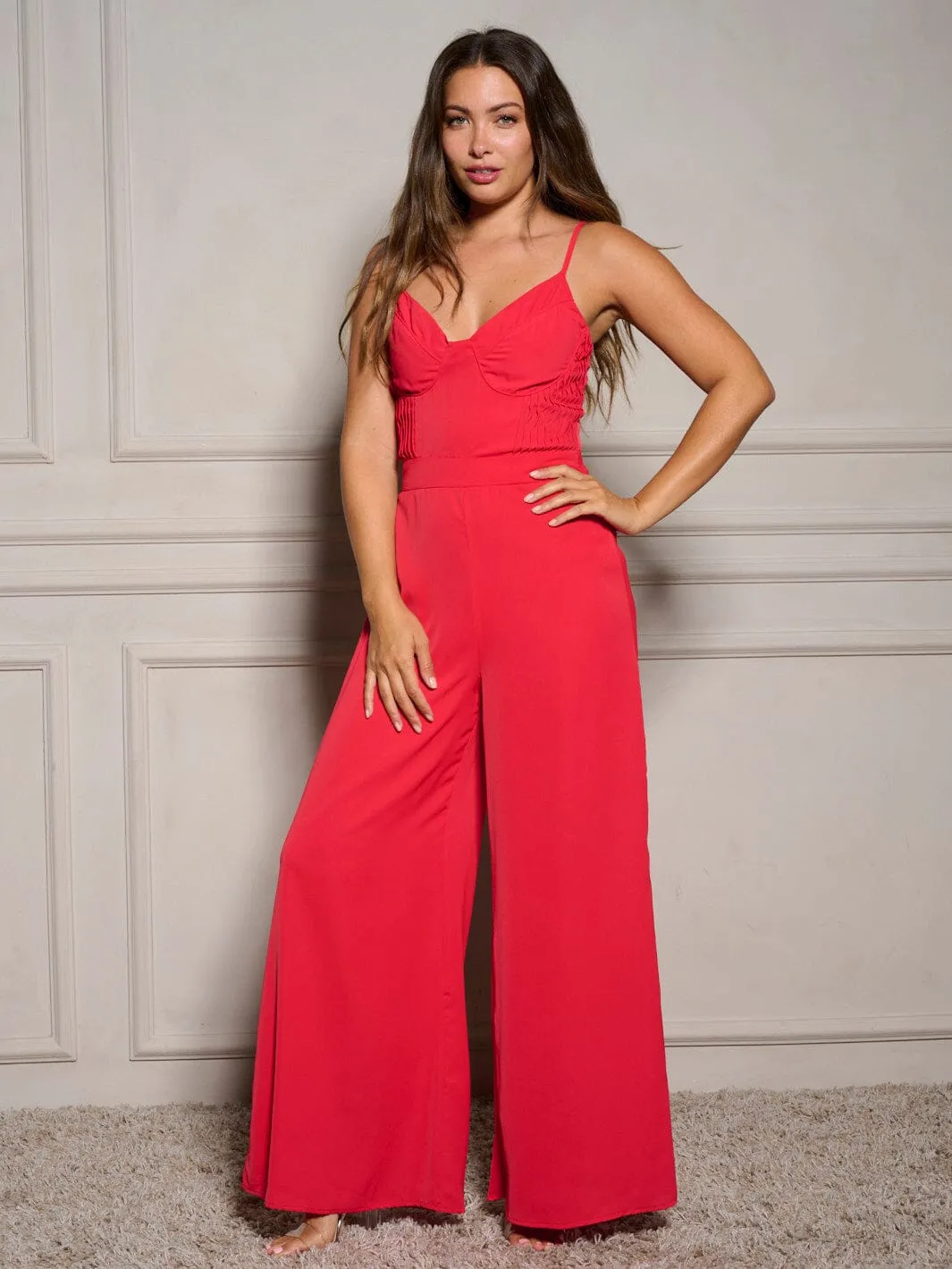 WOMEN'S SLEEVELESS V-NECK WIDE LEG JUMPSUIT