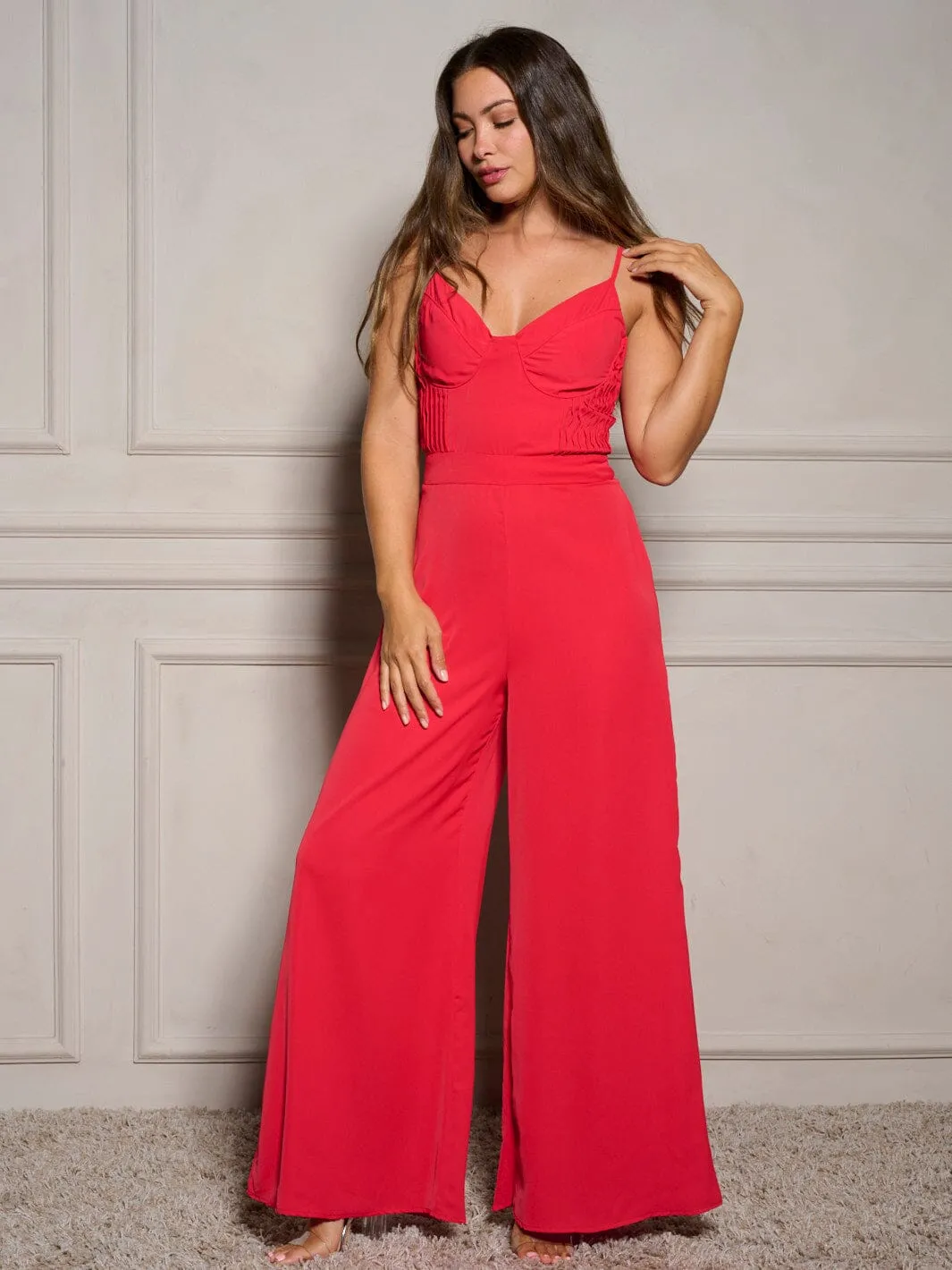 WOMEN'S SLEEVELESS V-NECK WIDE LEG JUMPSUIT