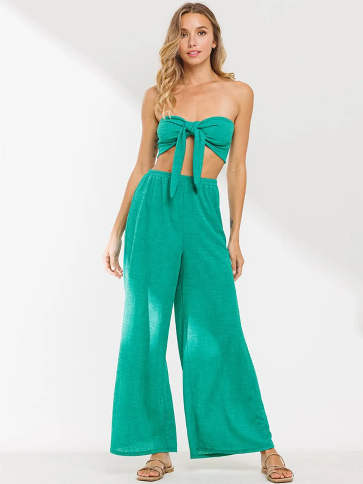 WOMEN'S TUBE TOP & BELL BOTTOMS PANTS SET