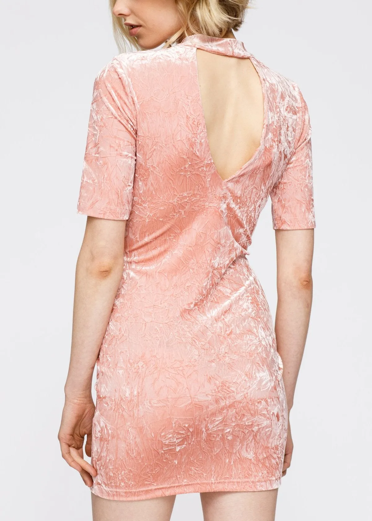 Women's Velvet Deep V Cutout Back Dress In Peach